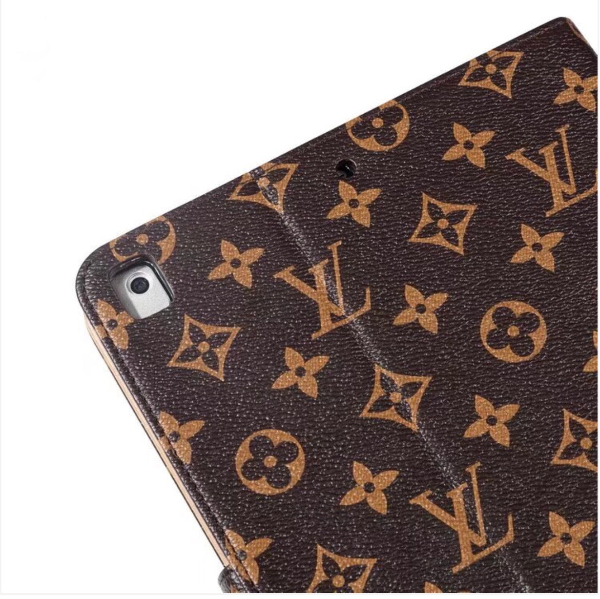 Luxury Canvas Monogram Leather Fresh Summer Theme Pattern Apple iPad case Black