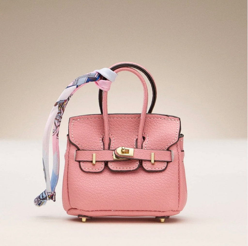 Mini Birkin Faux Leather Bag For Airpods Charm with Scarf Detail