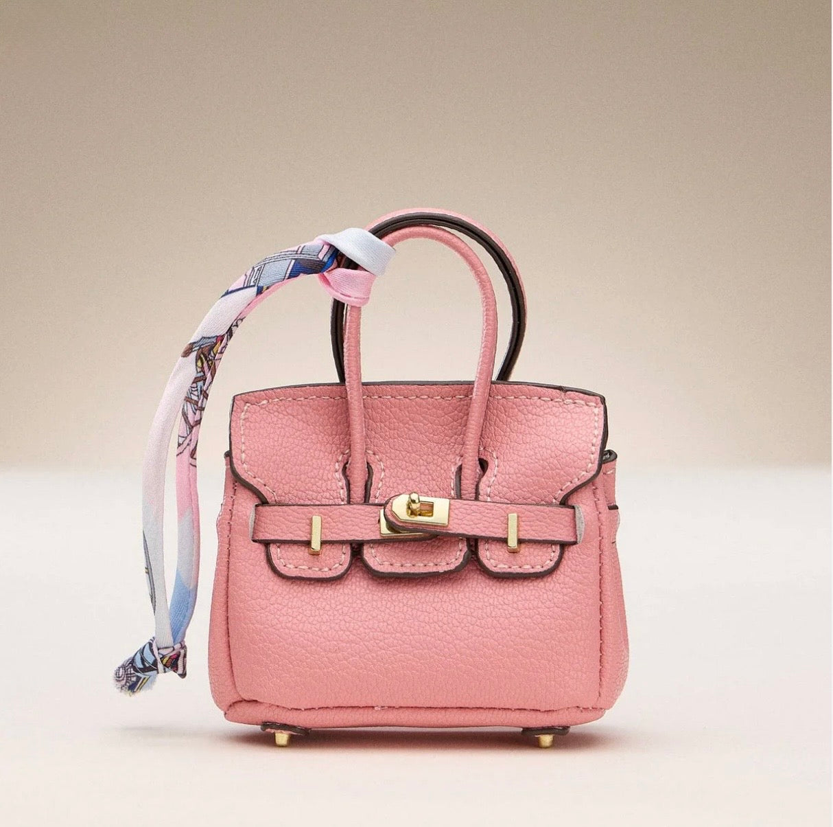 Mini Birkin Faux Leather Bag For Airpods Charm with Scarf Detail