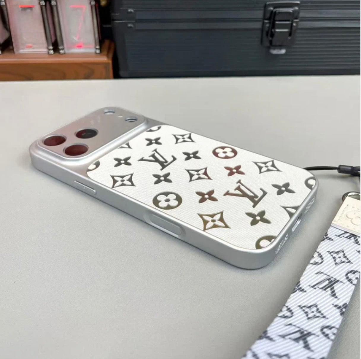 Premium Velora Monogram Phone Case With Mini Strap For iPhone