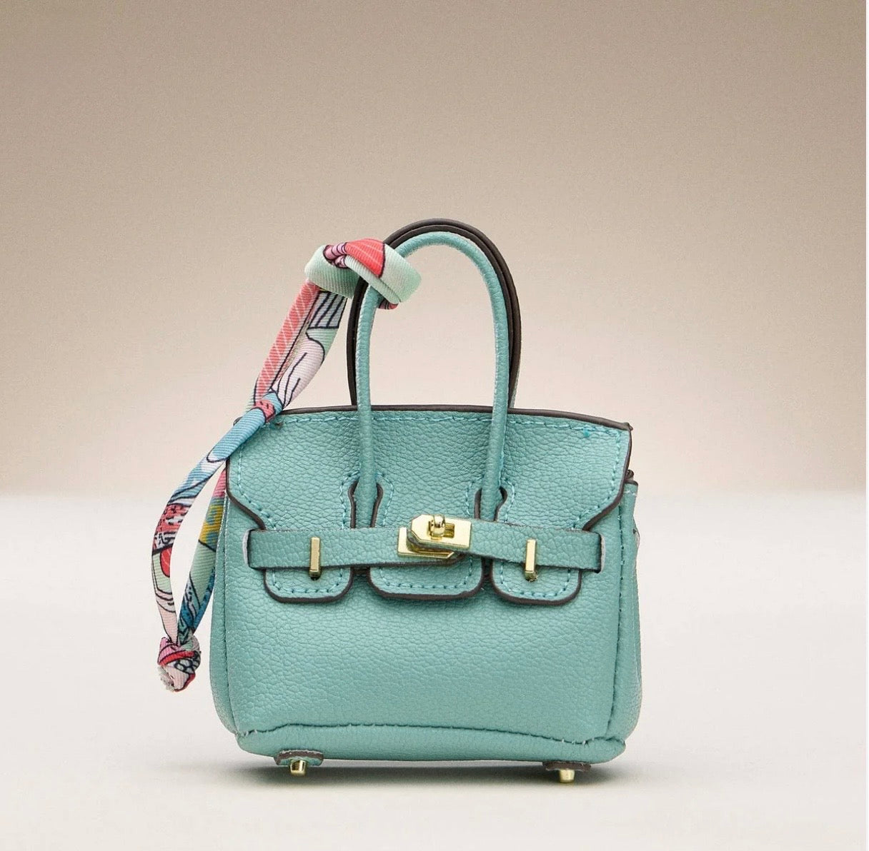 Mini Birkin Faux Leather Bag For Airpods Charm with Scarf Detail