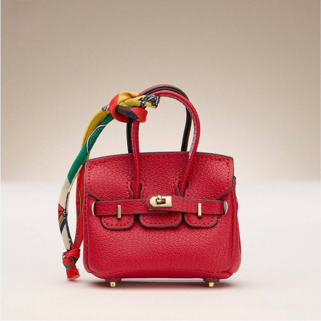 Mini Birkin Faux Leather Bag For Airpods Charm with Scarf Detail