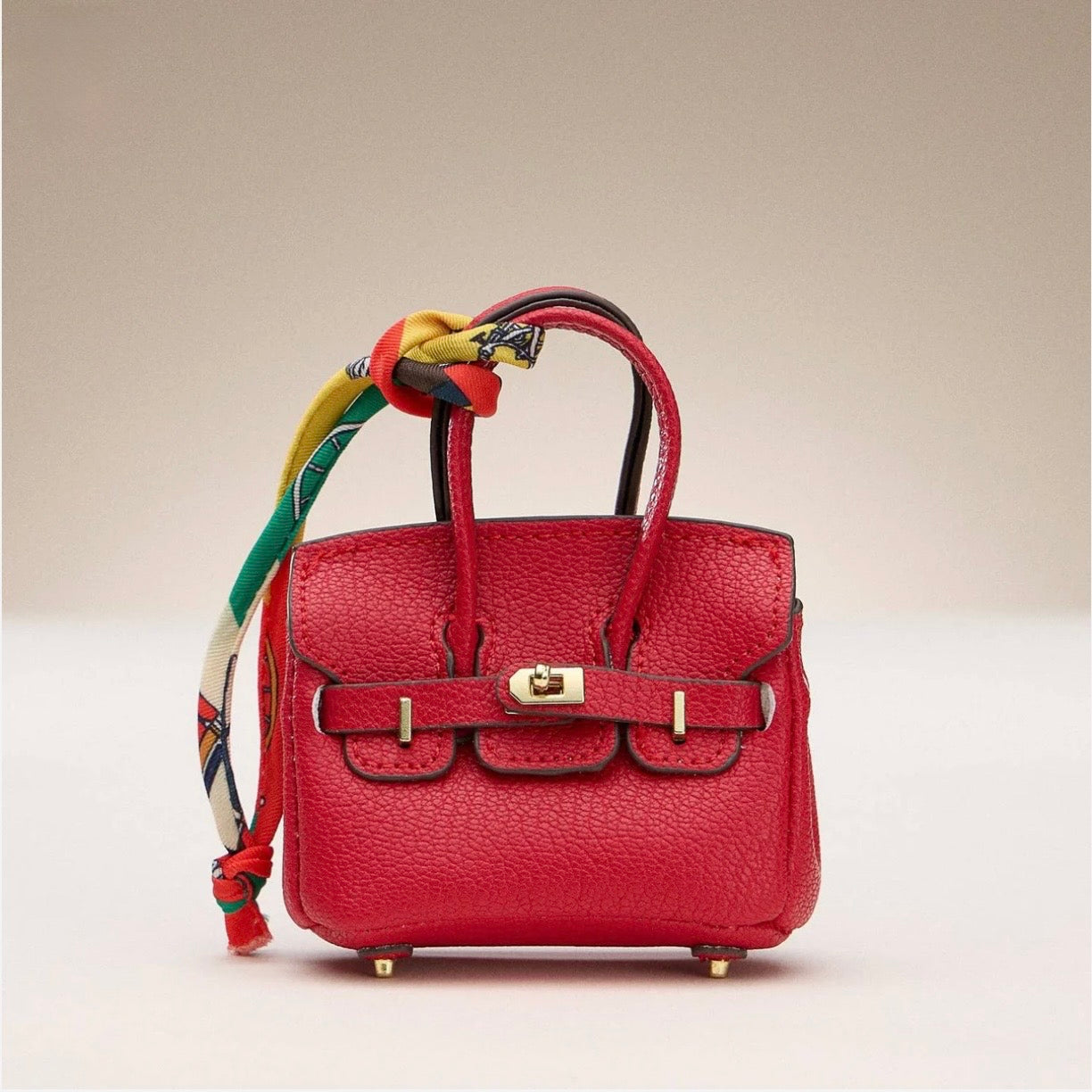 Mini Birkin Faux Leather Bag For Airpods Charm with Scarf Detail