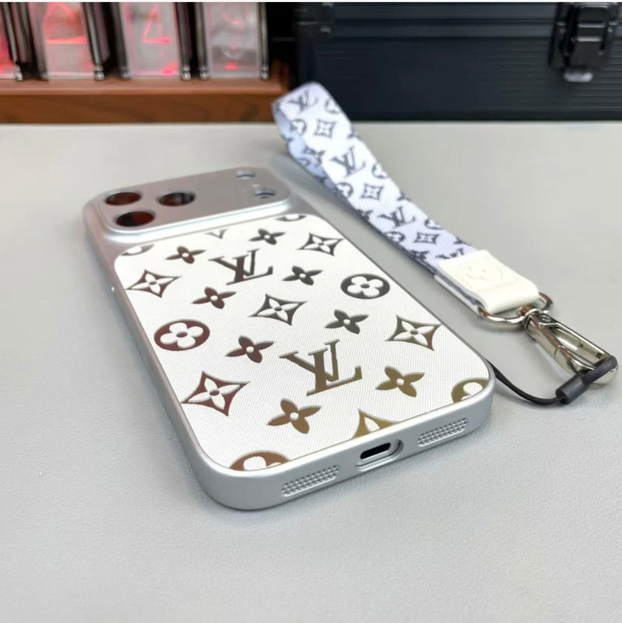 Premium Velora Monogram Phone Case With Mini Strap For iPhone