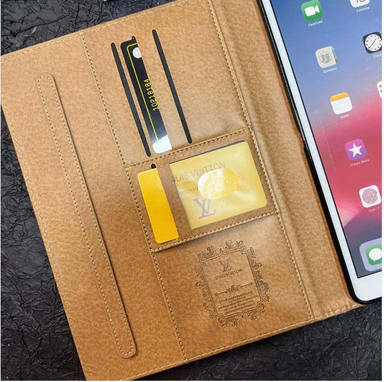 Luxury Canvas Monogram Leather Fresh Summer Theme Pattern Apple iPad case Black