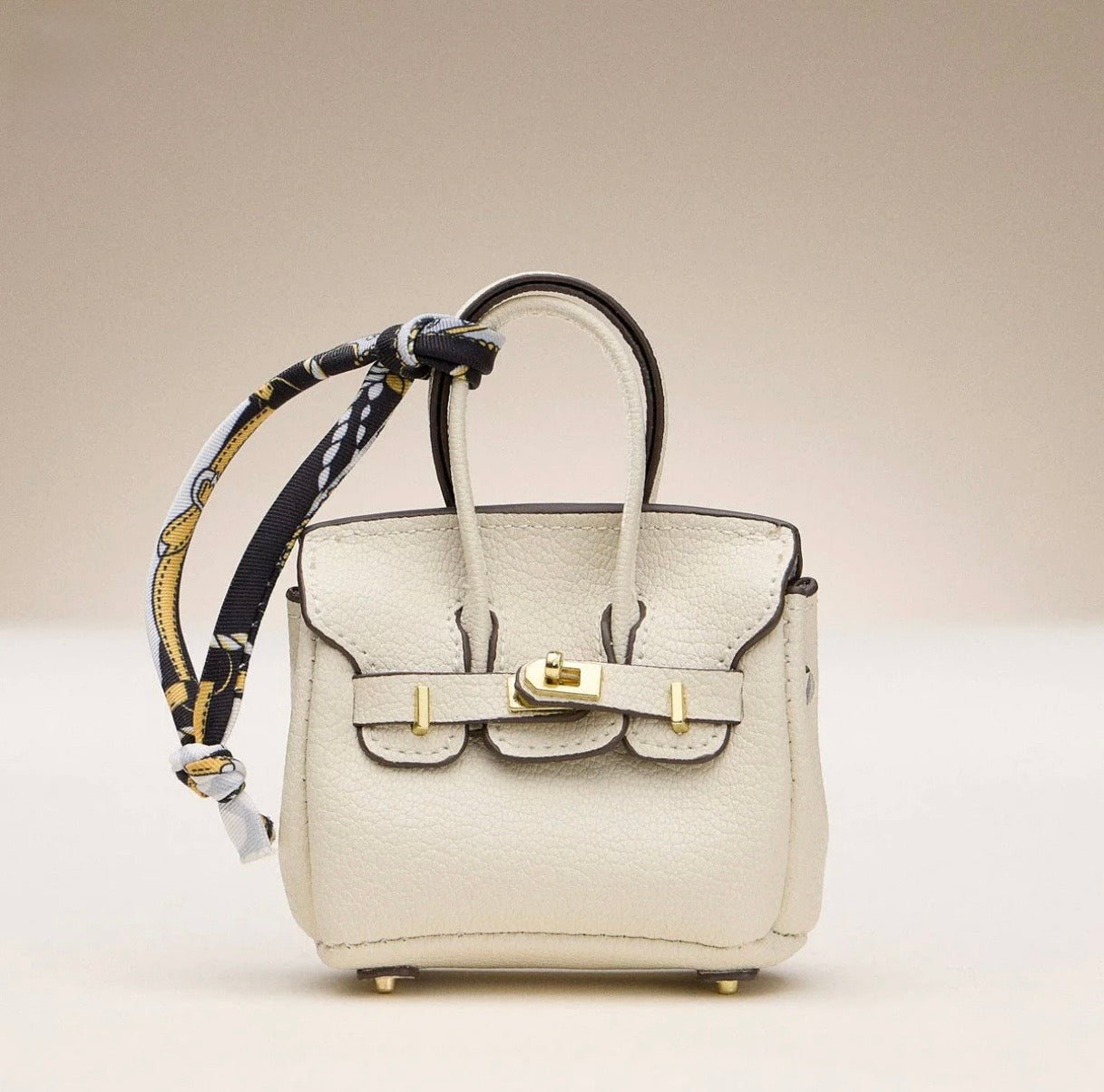 Mini Birkin Faux Leather Bag For Airpods Charm with Scarf Detail