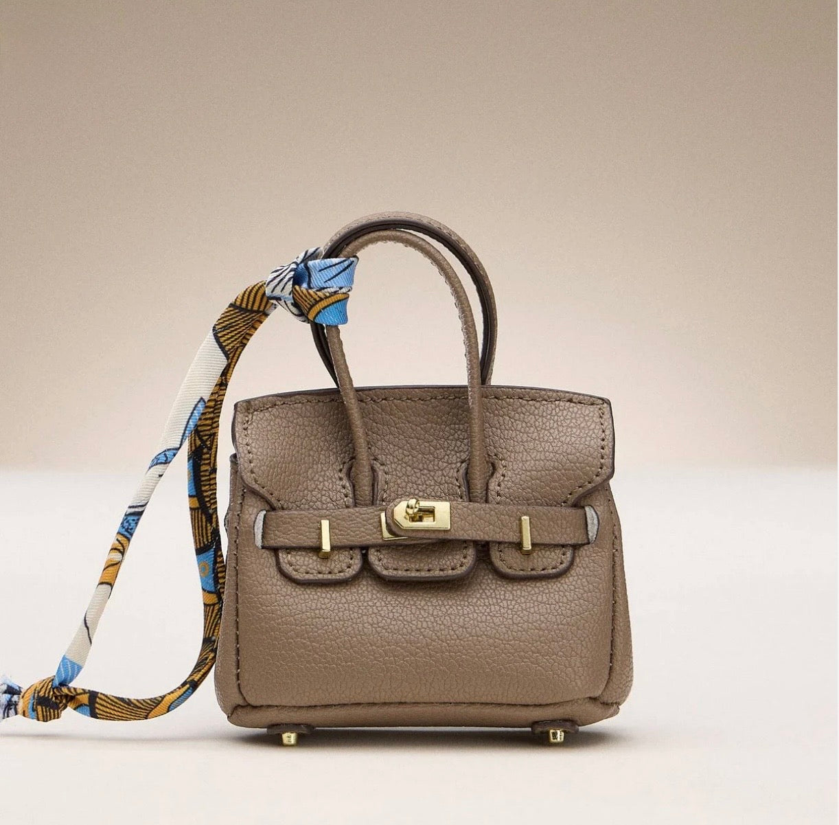 Mini Birkin Faux Leather Bag For Airpods Charm with Scarf Detail