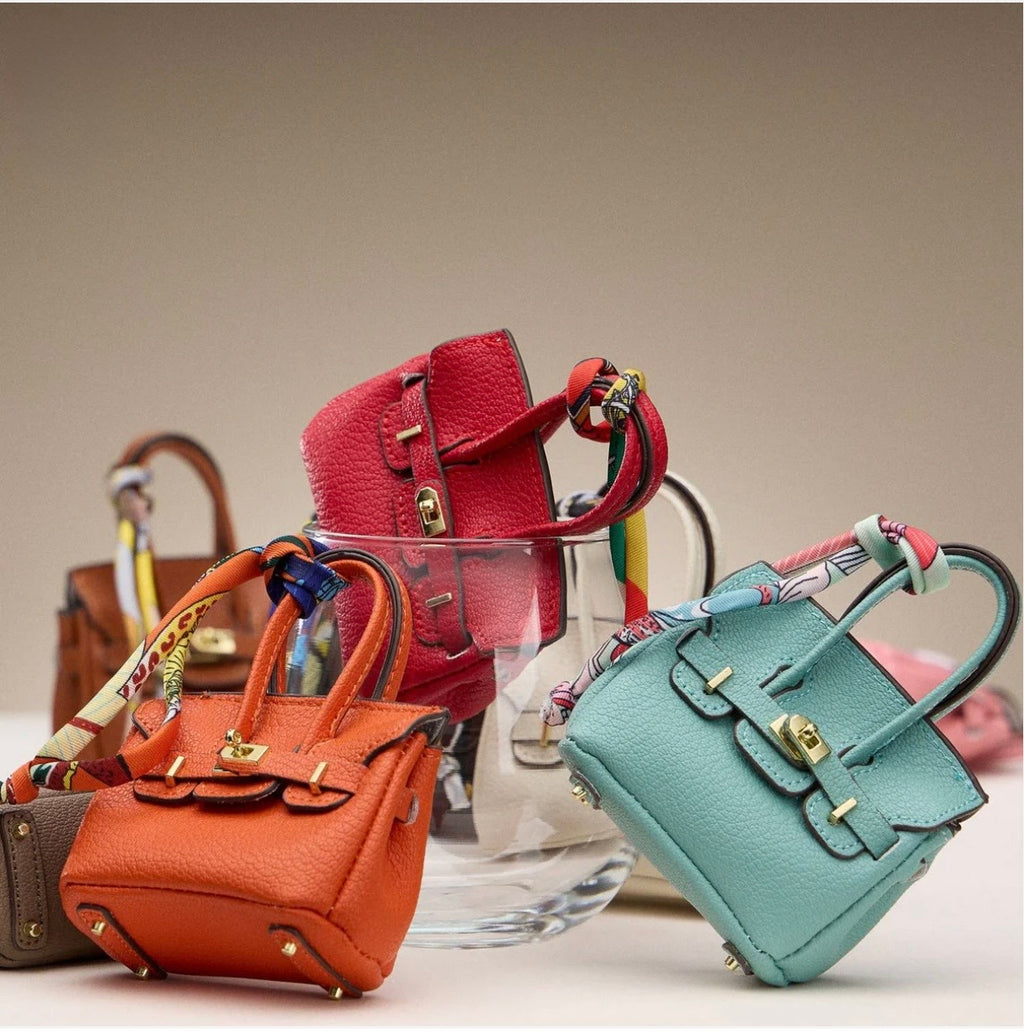Mini Birkin Faux Leather Bag For Airpods Charm with Scarf Detail