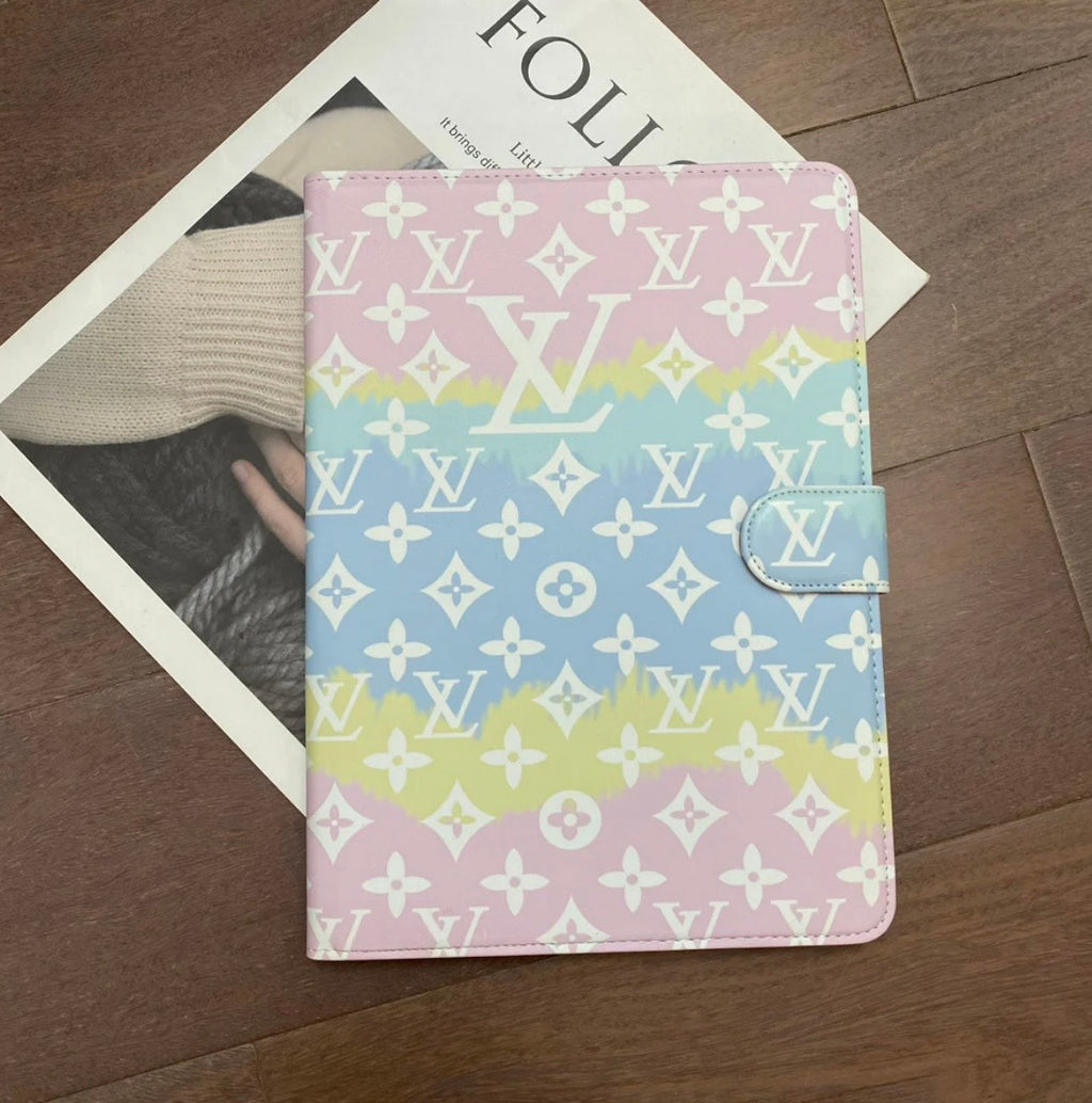Luxury Canvas Monogram Leather Fresh Summer Theme Pattern Apple iPad case Black
